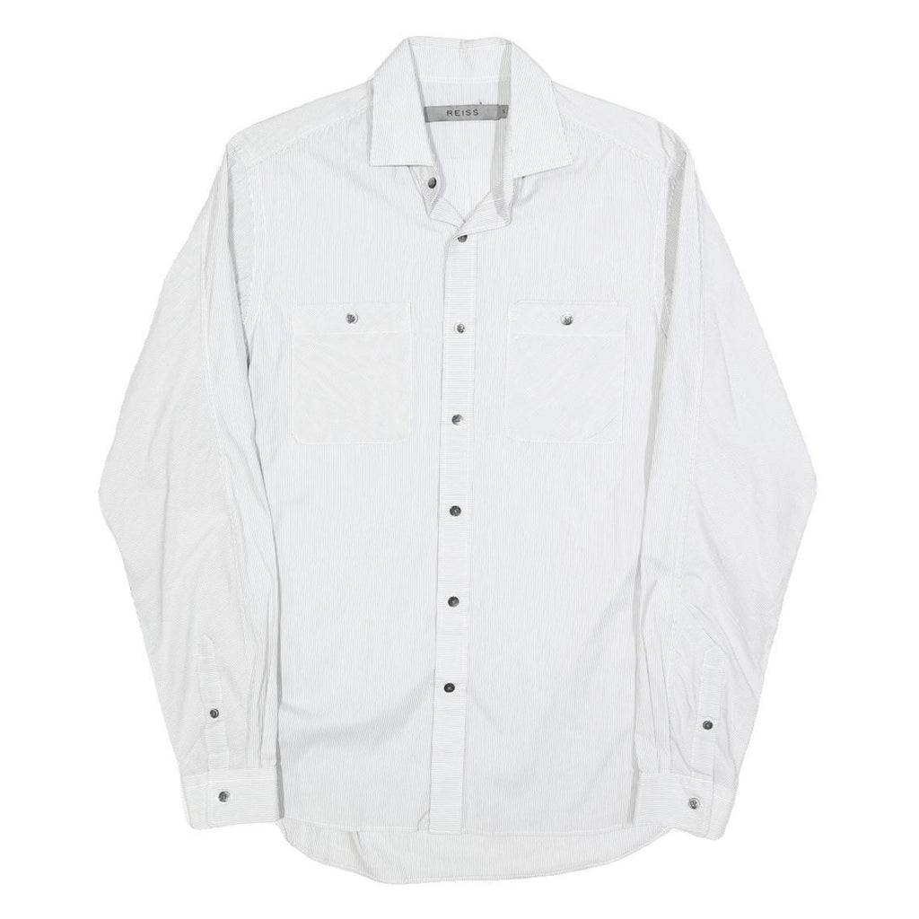 REISS Mens White & Grey Cotton Blend Shirt S Classic Long Sleeve Button Pocket