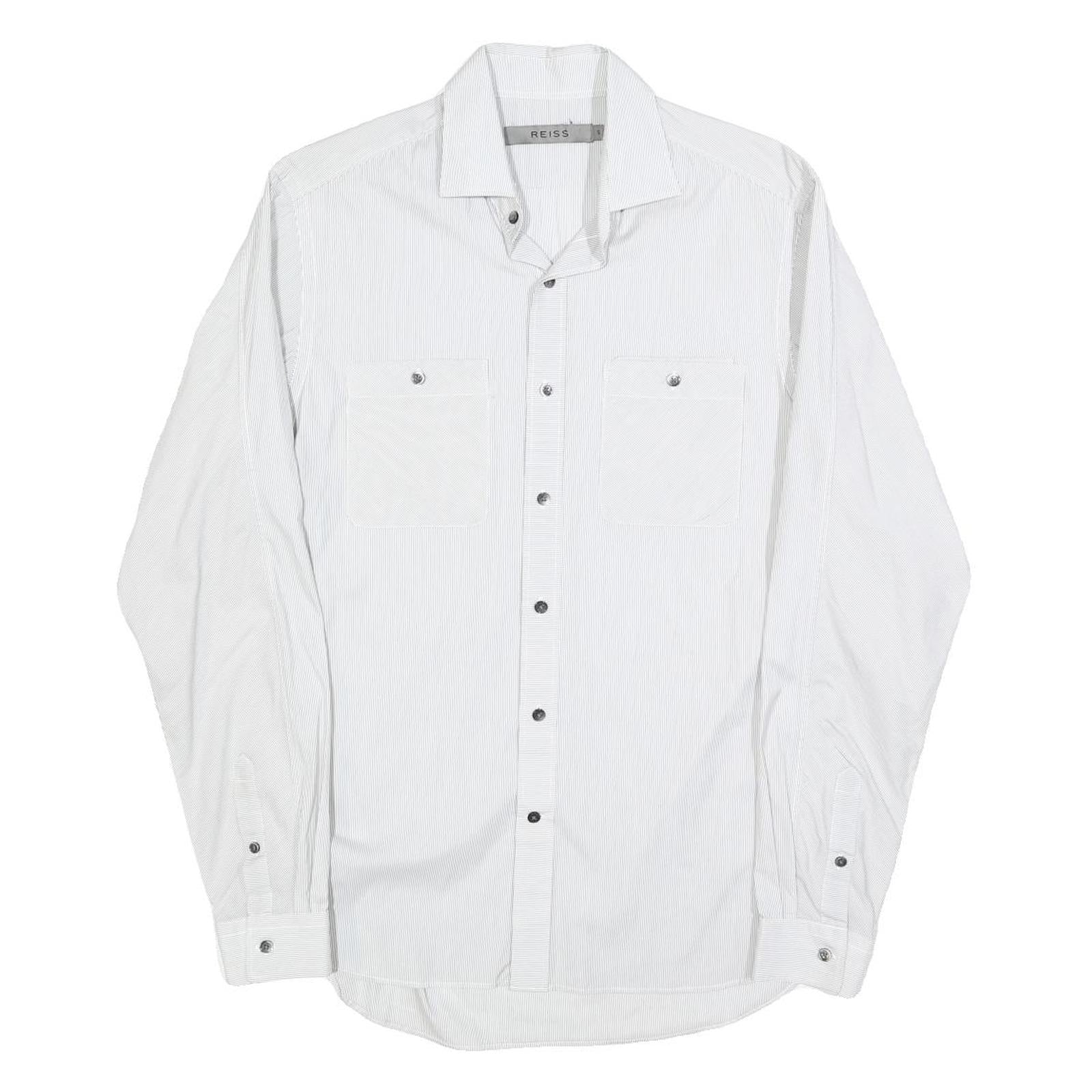 REISS Mens White & Grey Cotton Blend Shirt S Classic Long Sleeve Button Pocket
