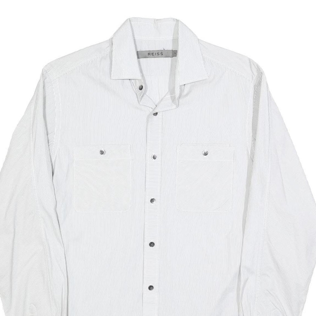 REISS Mens White & Grey Cotton Blend Shirt S Classic Long Sleeve Button Pocket