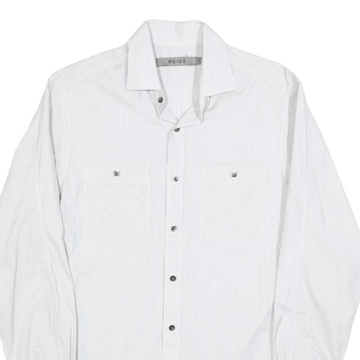 REISS Mens White & Grey Cotton Blend Shirt S Classic Long Sleeve Button Pocket