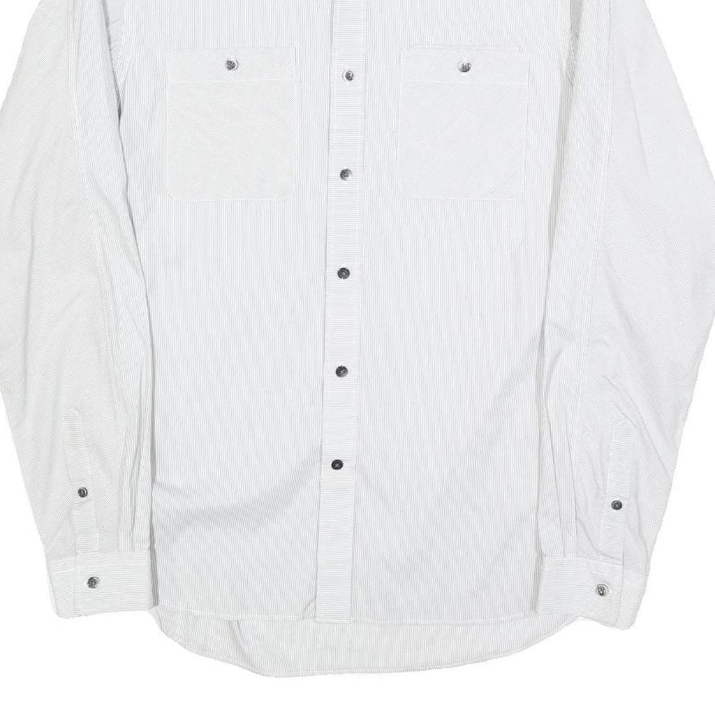 REISS Mens White & Grey Cotton Blend Shirt S Classic Long Sleeve Button Pocket