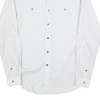 REISS Mens White & Grey Cotton Blend Shirt S Classic Long Sleeve Button Pocket