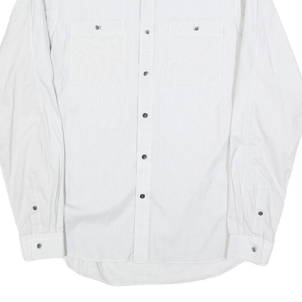 REISS Mens White & Grey Cotton Blend Shirt S Classic Long Sleeve Button Pocket