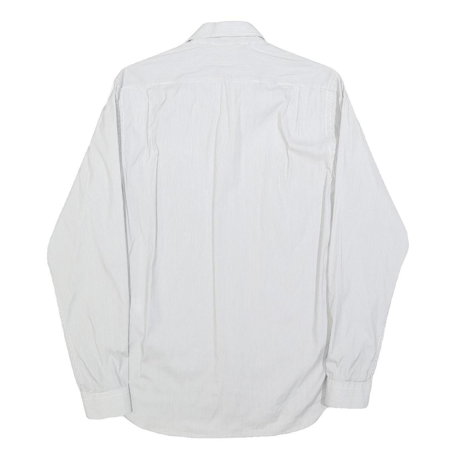 REISS Mens White & Grey Cotton Blend Shirt S Classic Long Sleeve Button Pocket