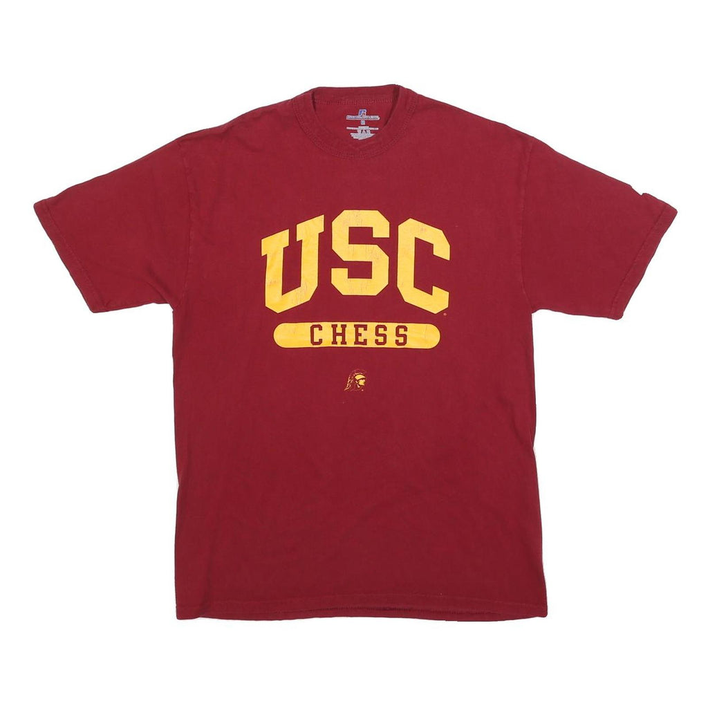 RUSSELL ATHLETIC Mens Maroon USC Chess T-Shirt M Short Sleeve Crew Neck Cotton