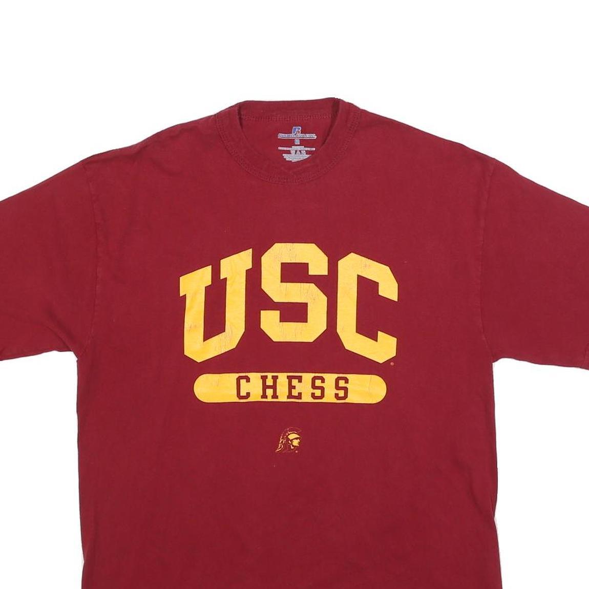RUSSELL ATHLETIC Mens Maroon USC Chess T-Shirt M Short Sleeve Crew Neck Cotton