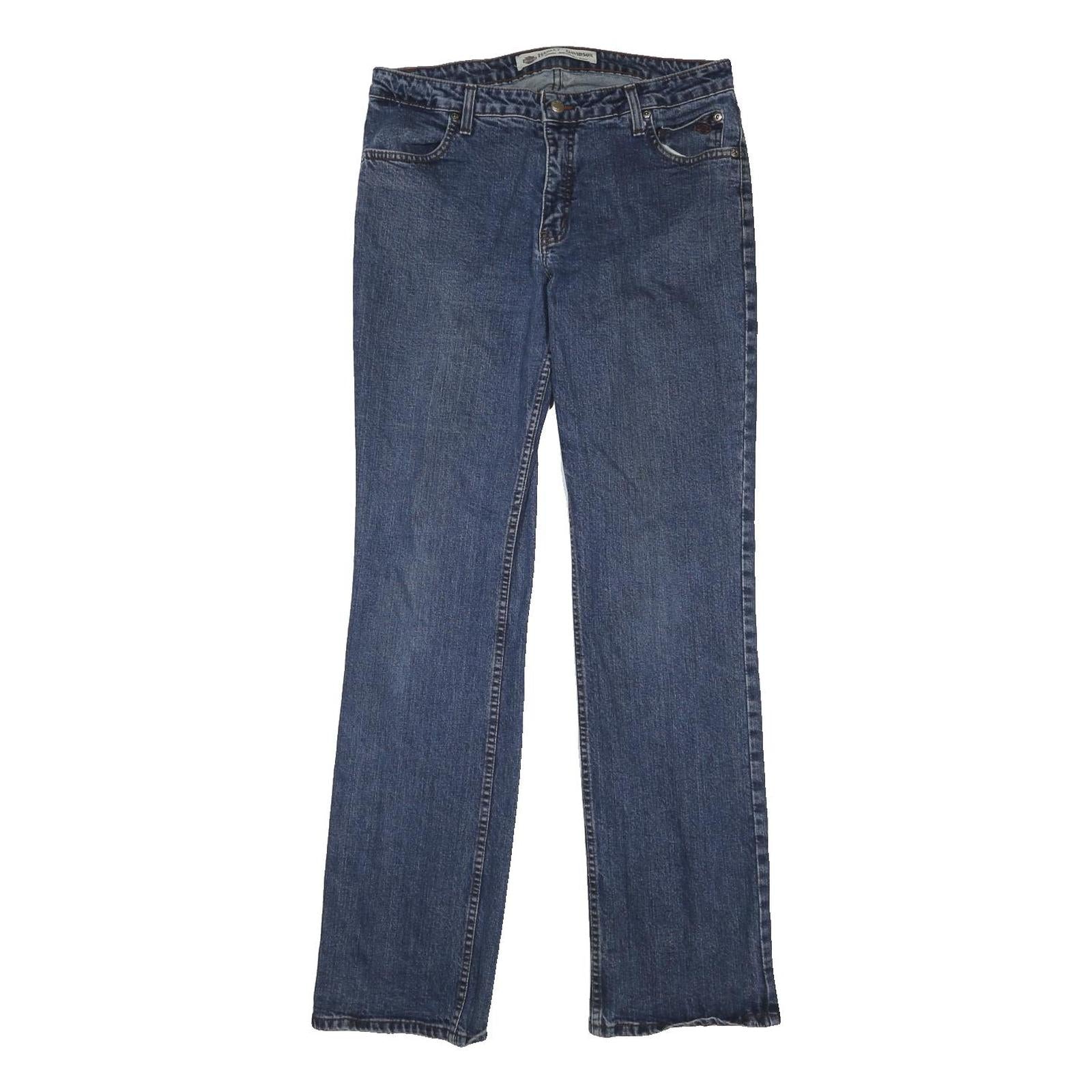 HARLEY DAVIDSON Womens Jeans Blue Regular Straight Denim W33 L34 Button Fly