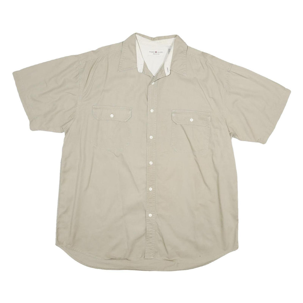 FADED GLORY Mens Beige Cotton Shirt XL Casual Short Sleeve Button Pocket