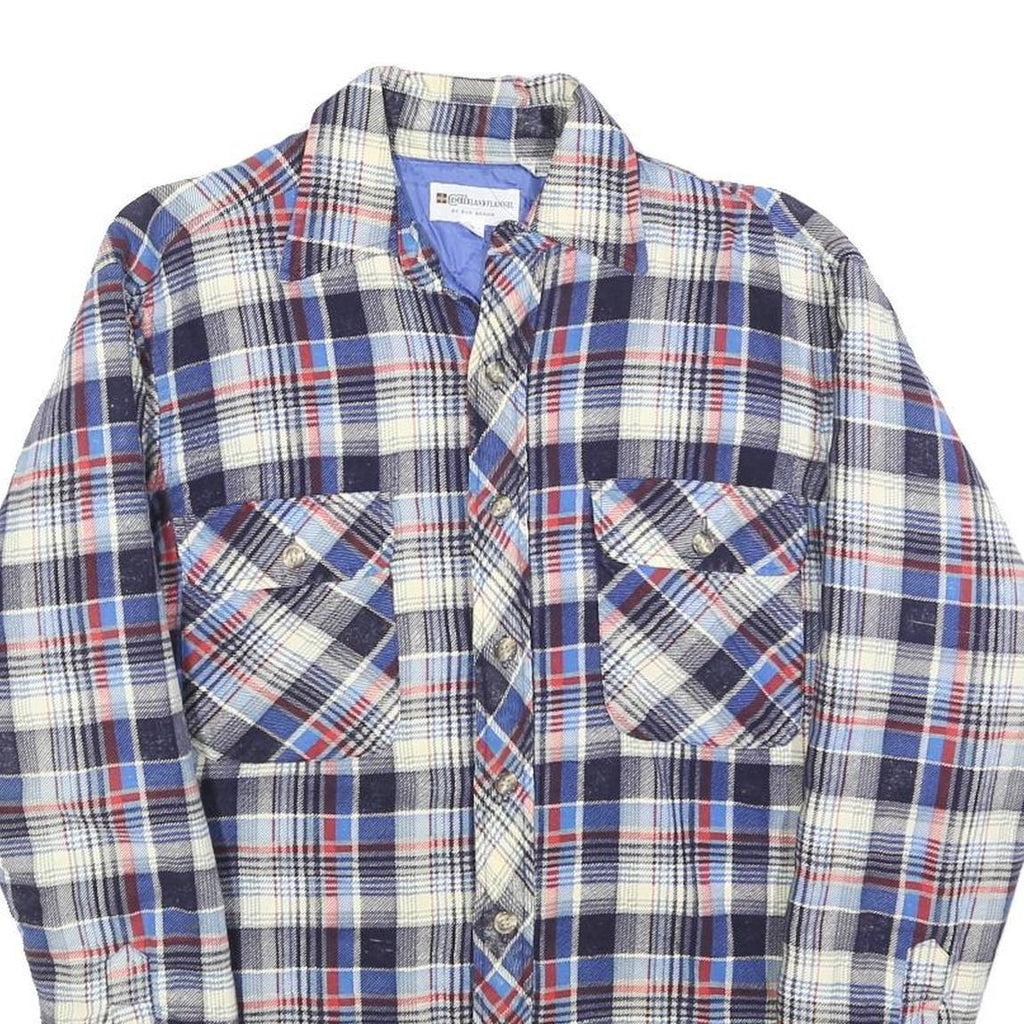 BUD BERMA Lined Mens Blue & White Check Shirt S Button Front Casual Cotton Blend