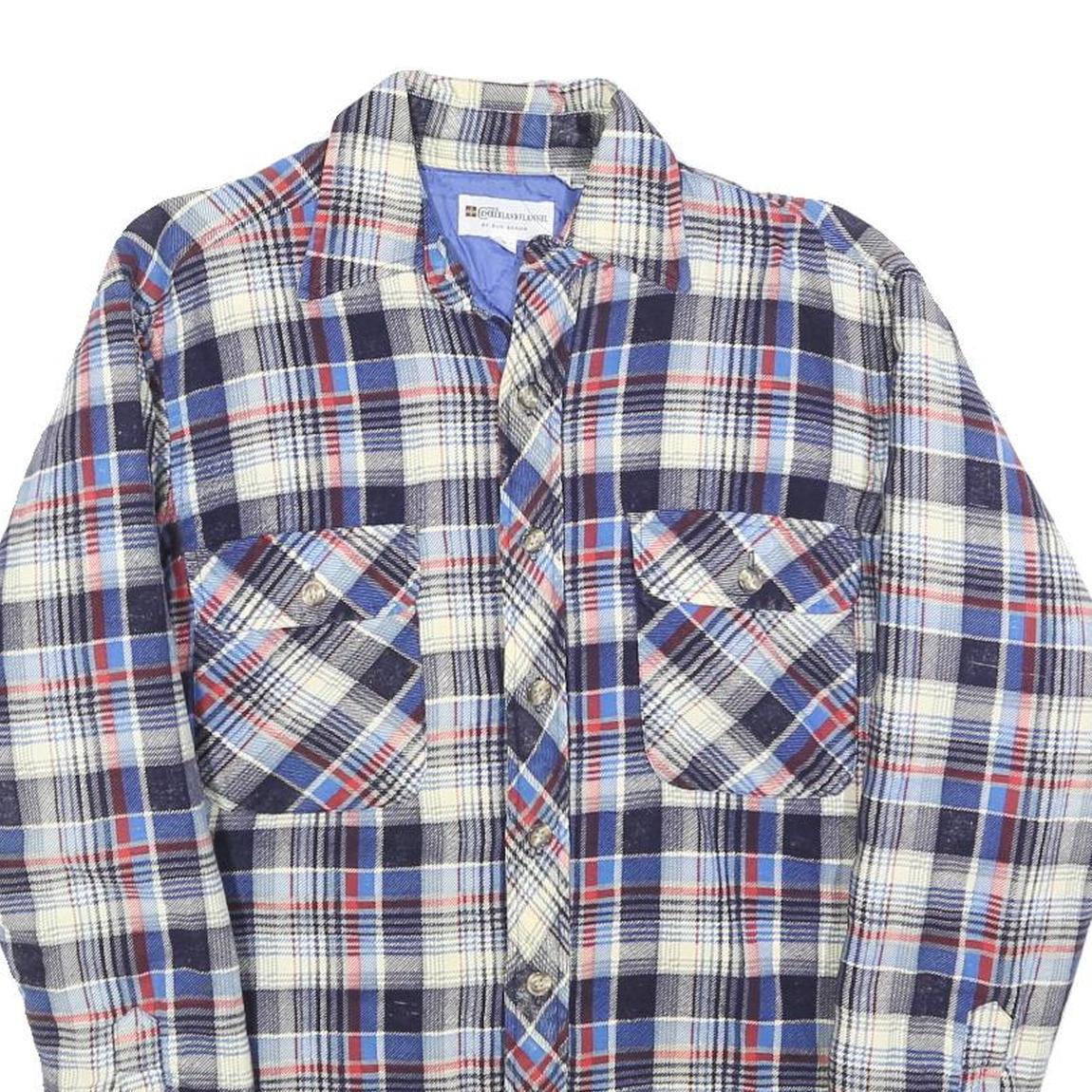 BUD BERMA Lined Mens Blue & White Check Shirt S Button Front Casual Cotton Blend