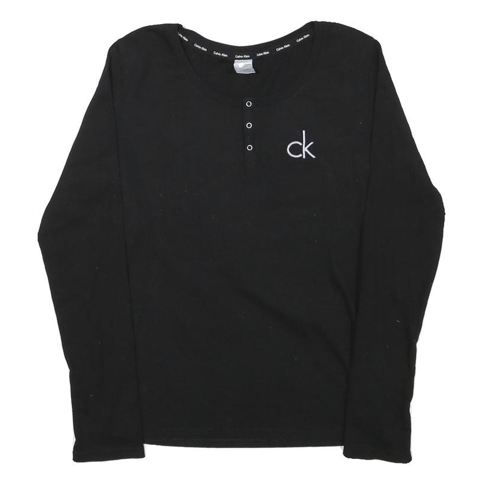 CALVIN KLEIN JEANS Womens Black Long Sleeve Crew Neck T-Shirt M Logo Cotton