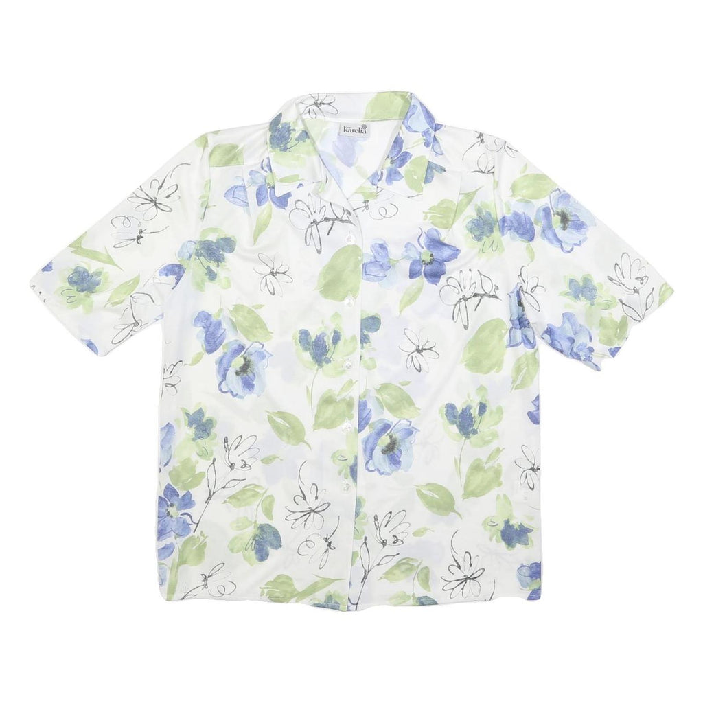 KARELIA Womens White & Blue Floral Shirt M Lightweight Polyester Blend Summer