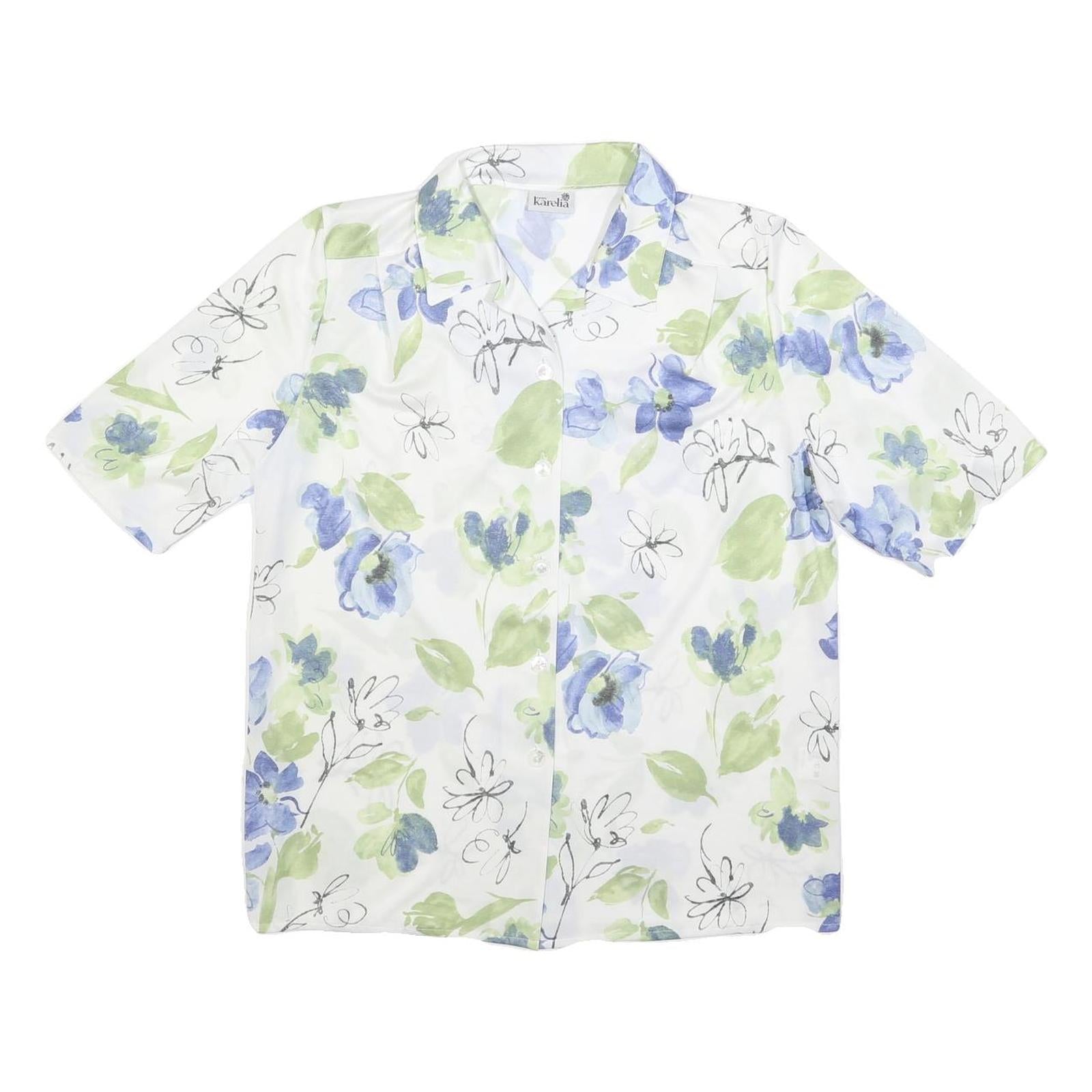 KARELIA Womens White & Blue Floral Shirt M Lightweight Polyester Blend Summer