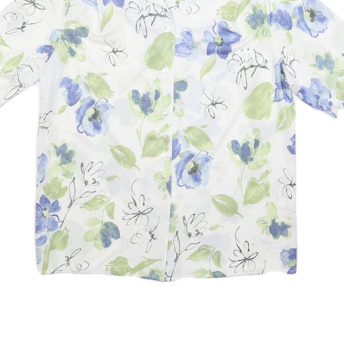 KARELIA Womens White & Blue Floral Shirt M Lightweight Polyester Blend Summer