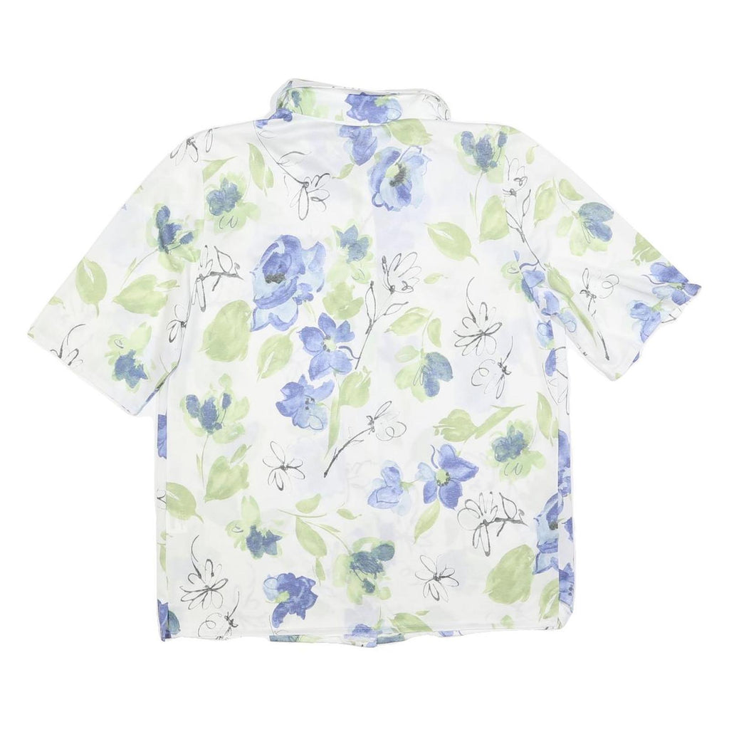 KARELIA Womens White & Blue Floral Shirt M Lightweight Polyester Blend Summer