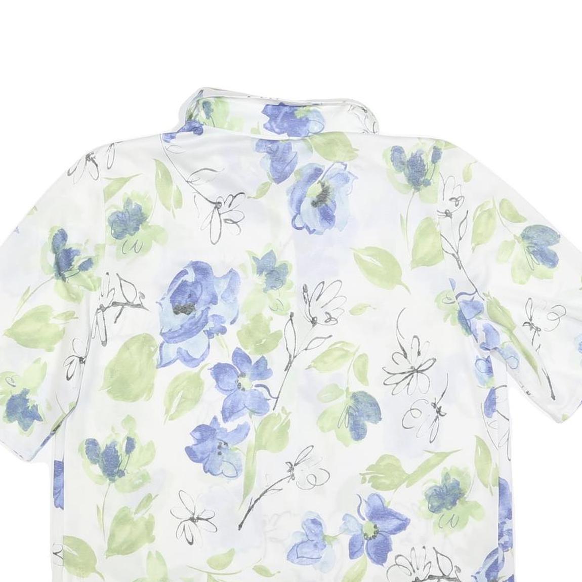 KARELIA Womens White & Blue Floral Shirt M Lightweight Polyester Blend Summer