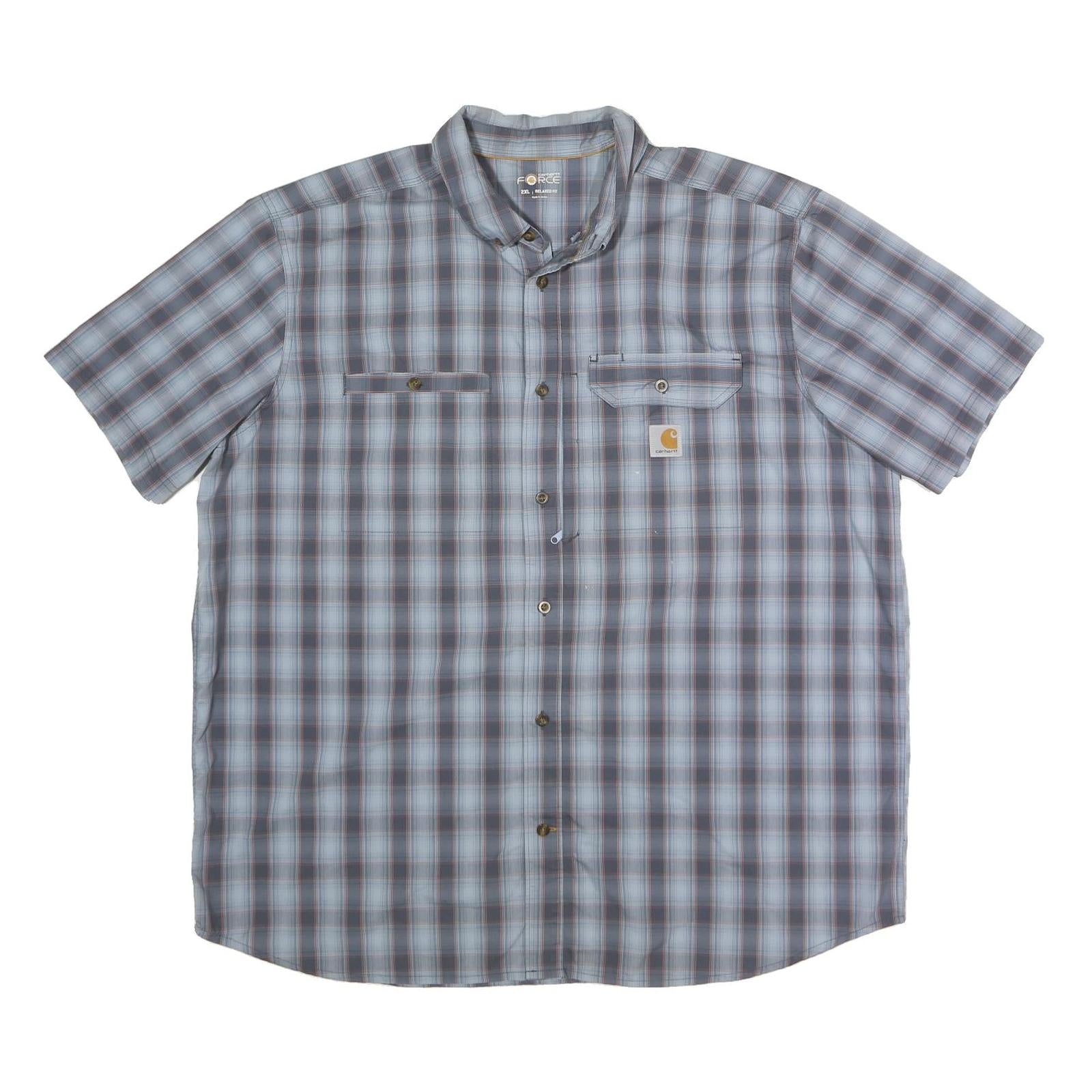 CARHARTT Mens Blue & Brown Check Shirt 2XL Short Sleeve Button Front Casual