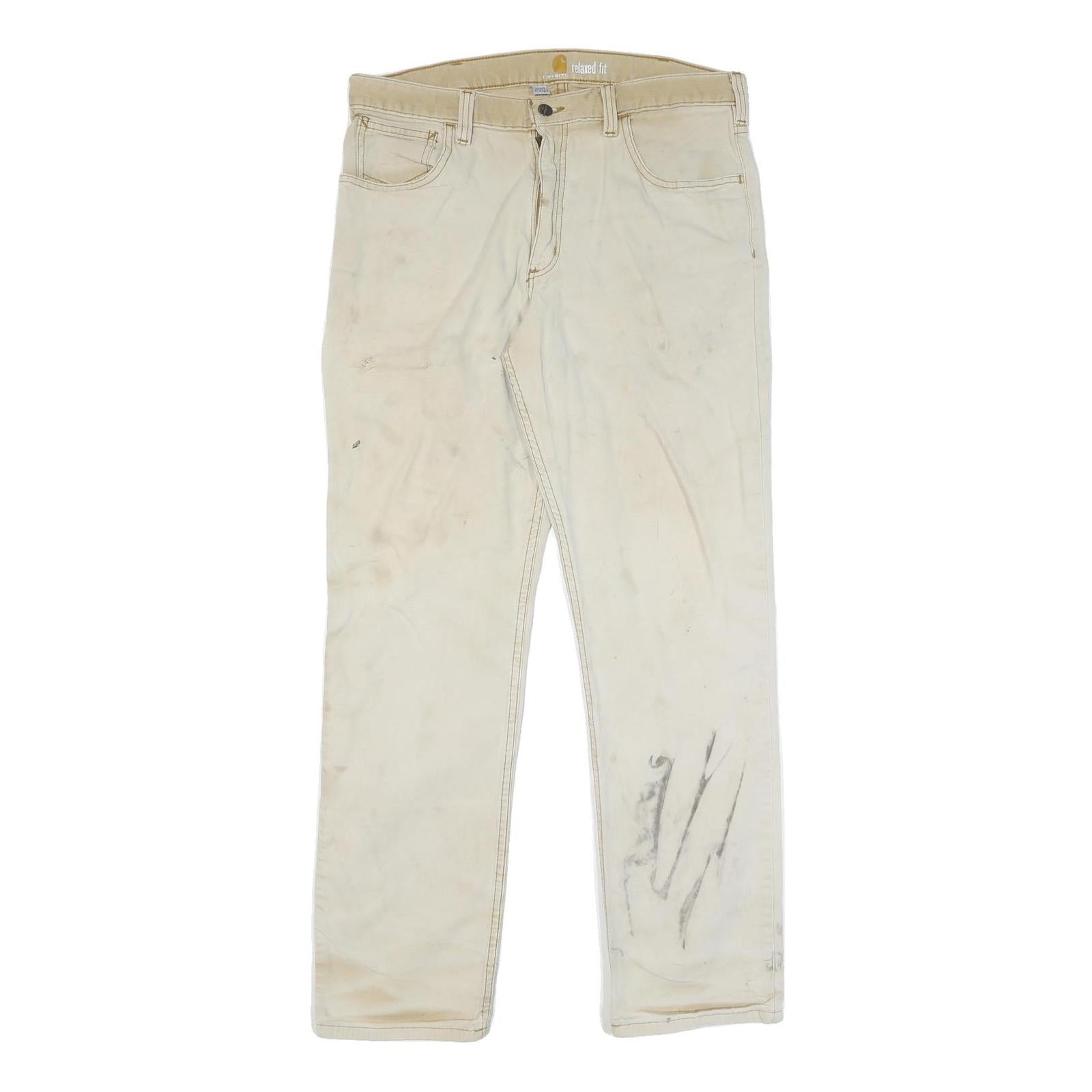 CARHARTT Mens Cotton Blend Beige Relaxed Fit Straight Leg Trousers W34 L32