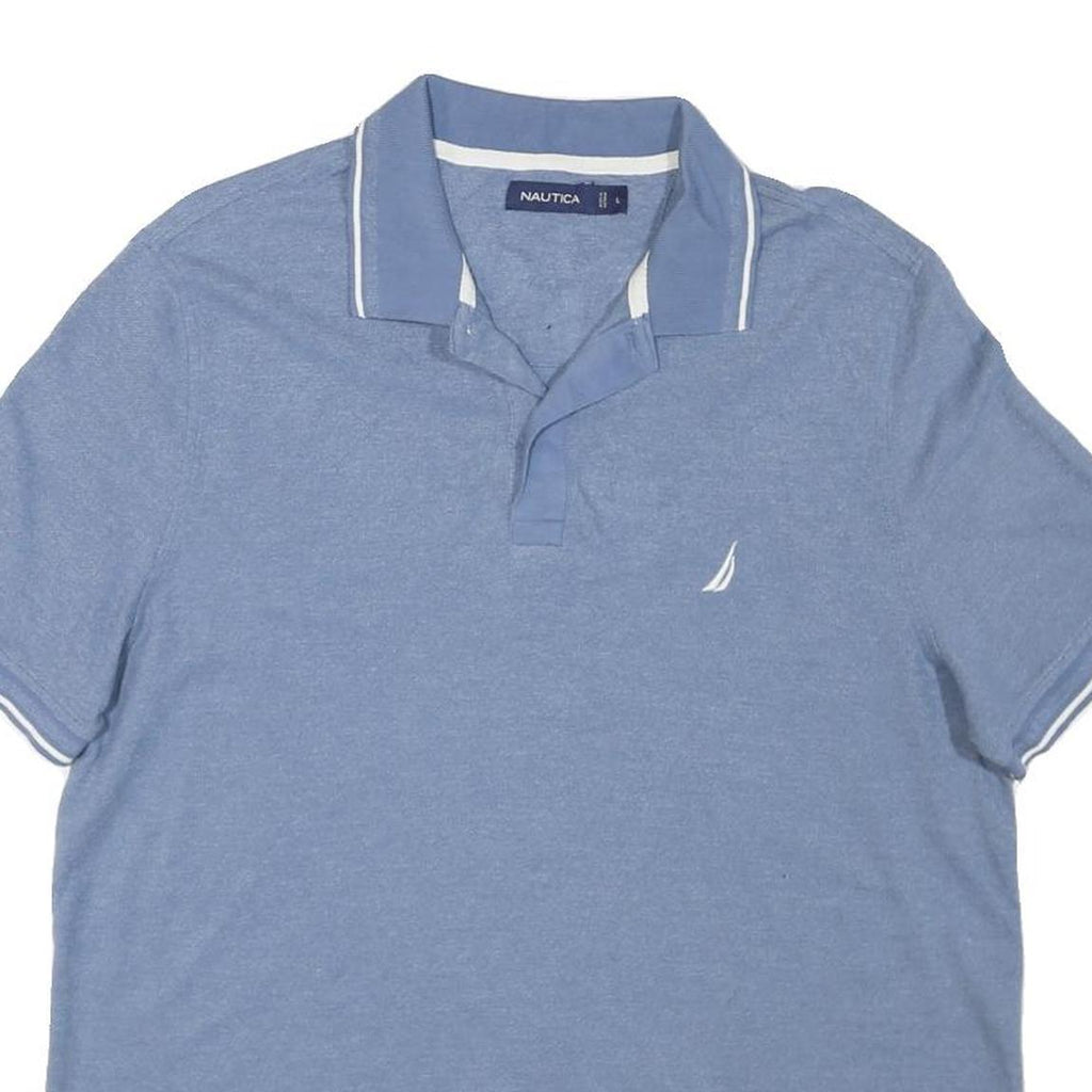 NAUTICA Mens Blue Cotton Blend Short Sleeve Plain L Polo Shirt Nautical Sailing