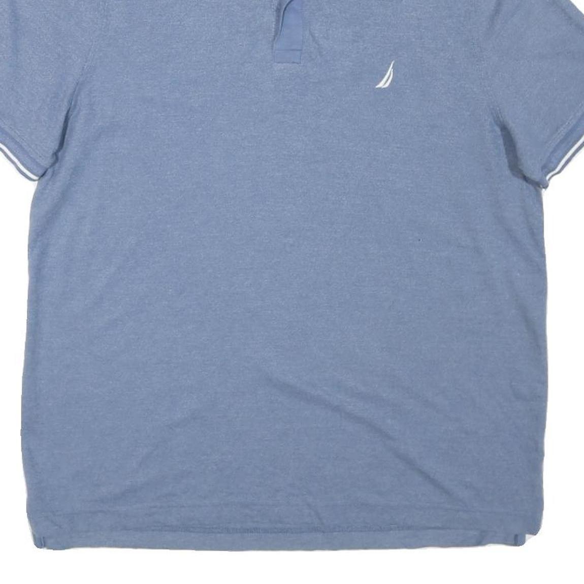 NAUTICA Mens Blue Cotton Blend Short Sleeve Plain L Polo Shirt Nautical Sailing