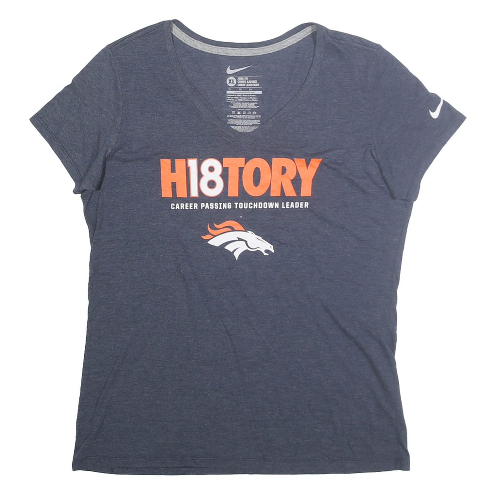 NIKE Womens Blue Orange H18TORY Graphic T-Shirt XL Short Sleeve V-Neck