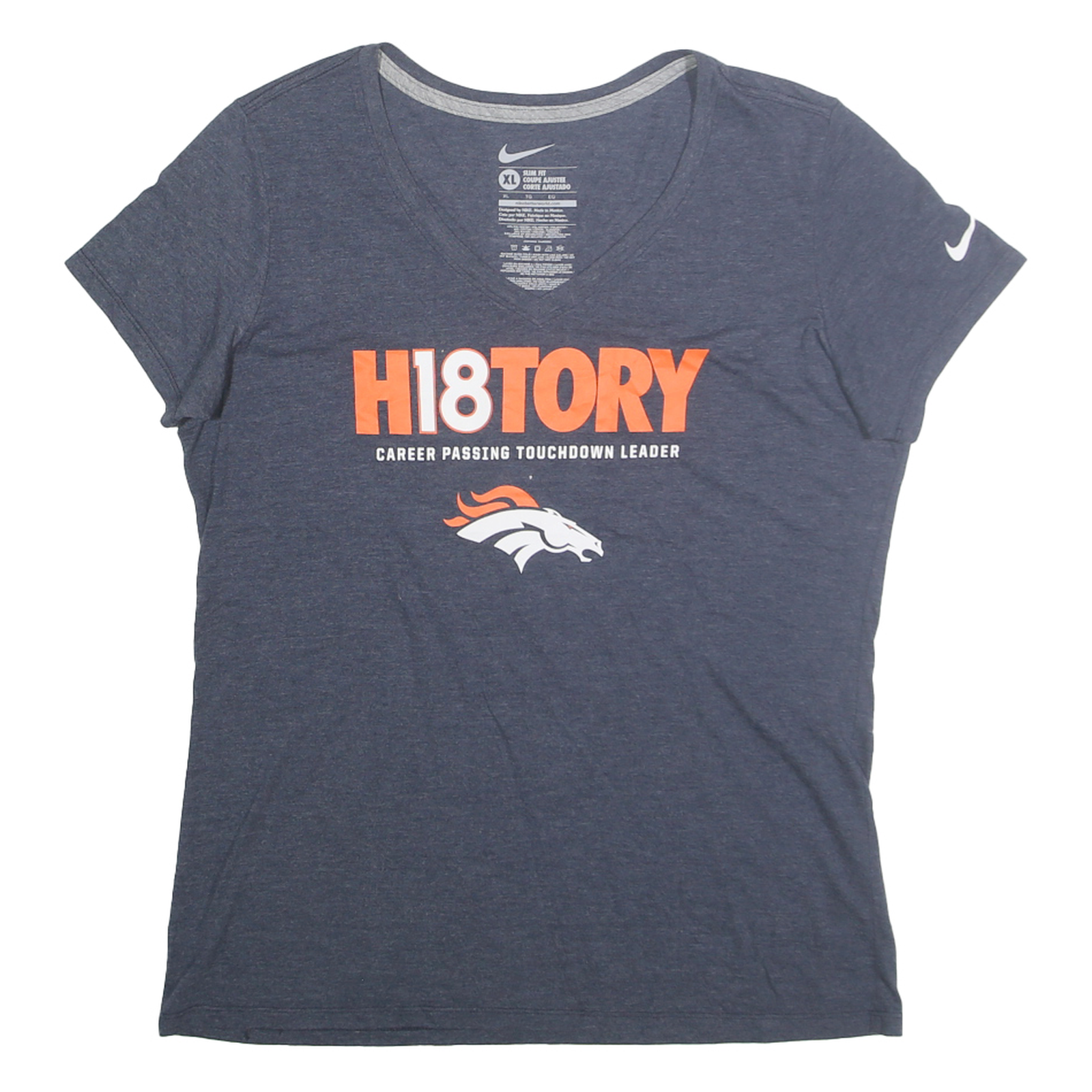 NIKE Womens Blue Orange H18TORY Graphic T-Shirt XL Short Sleeve V-Neck