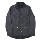 BARBOUR Womens Black Quilted Jacket UK 12 Polyester Blend Button Closure Long