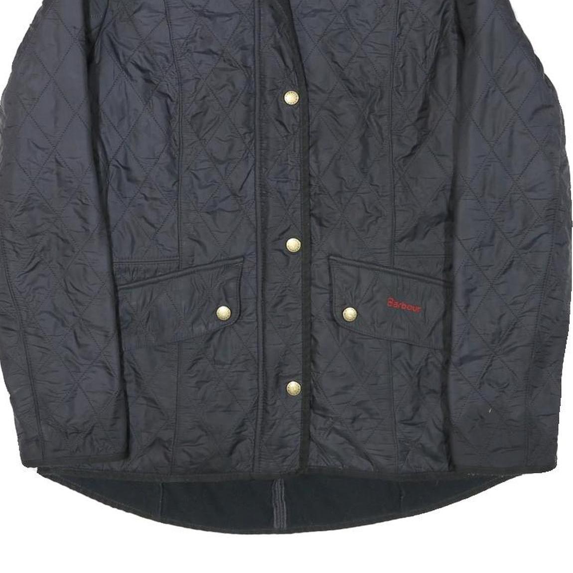 BARBOUR Womens Black Quilted Jacket UK 12 Polyester Blend Button Closure Long