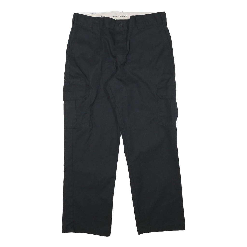 DICKIES Mens Black Cotton Blend Regular Straight Trousers W34 L29 Workwear