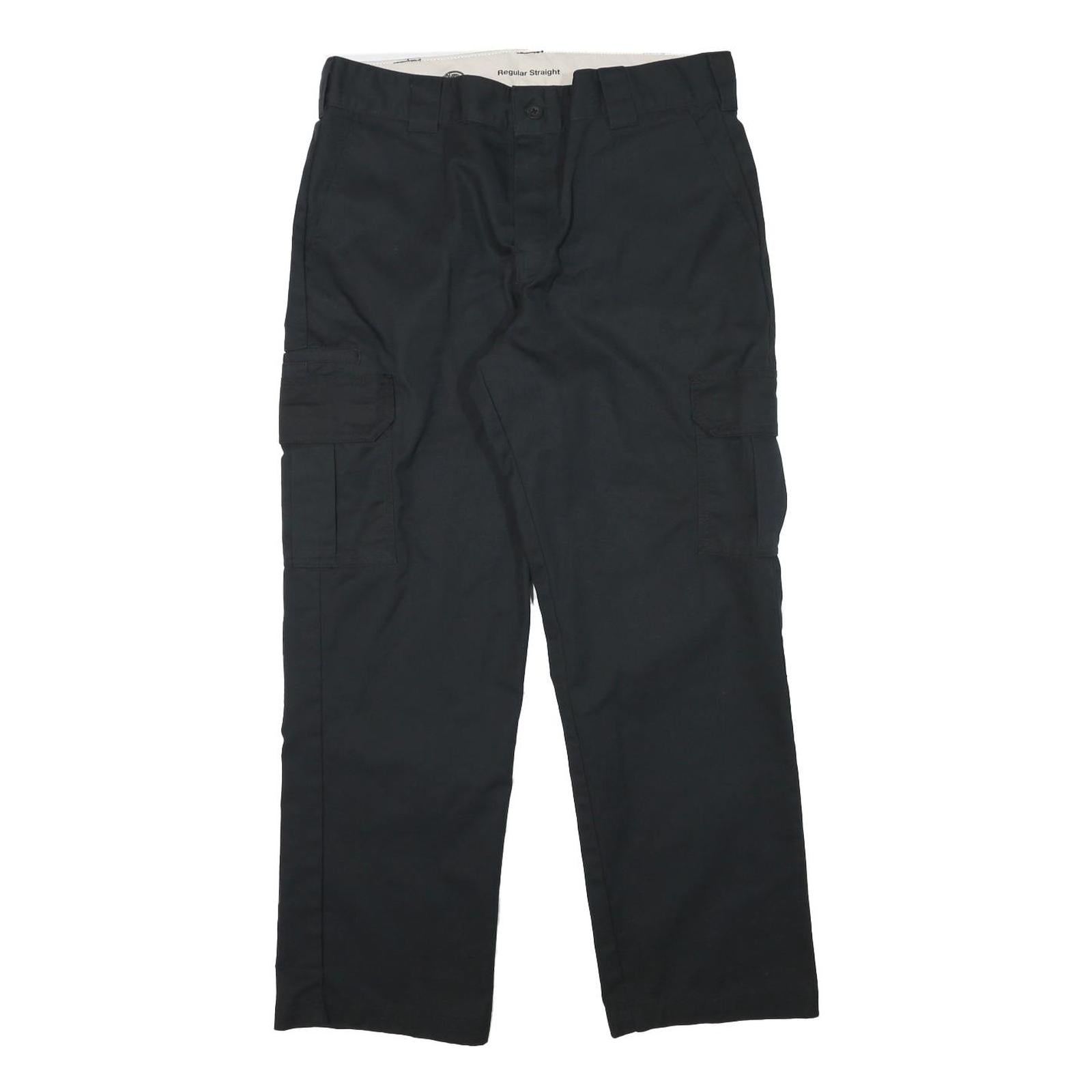 DICKIES Mens Black Cotton Blend Regular Straight Trousers W34 L29 Workwear