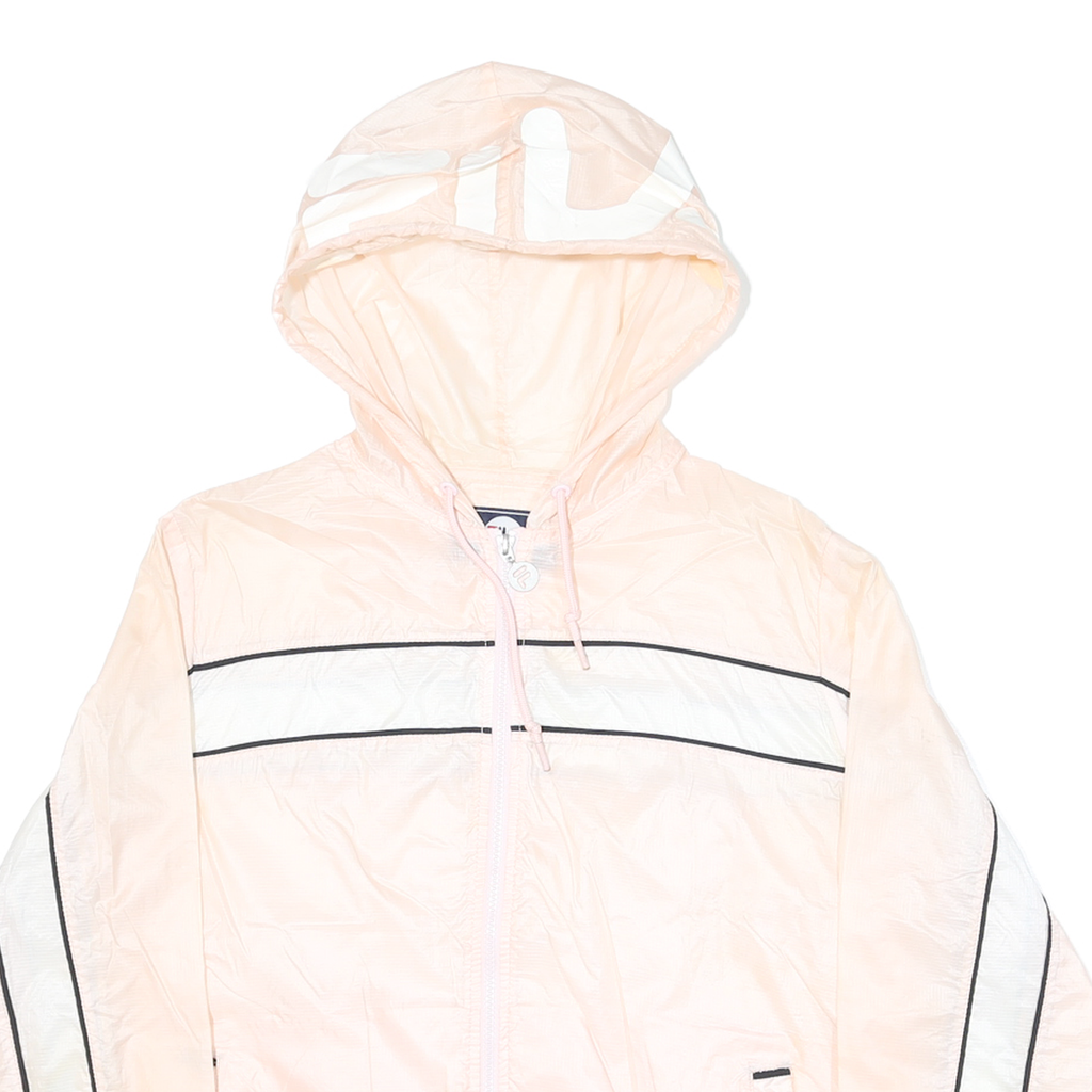 FILA Womens Pink & White Zip Hooded Nylon Jacket L Lightweight Sportswear