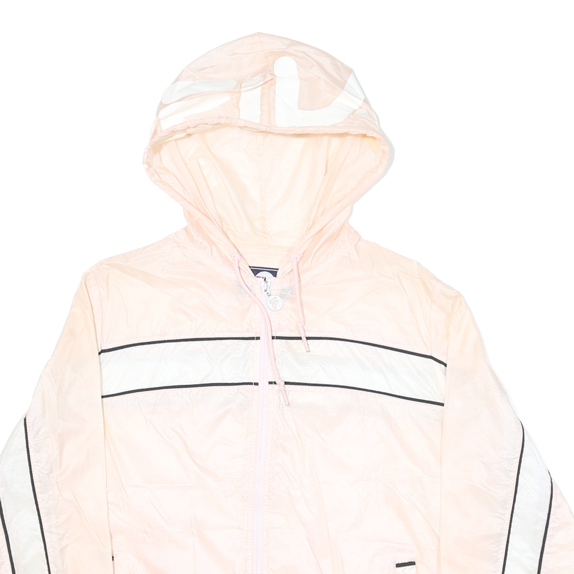 FILA Womens Pink & White Zip Hooded Nylon Jacket L Lightweight Sportswear
