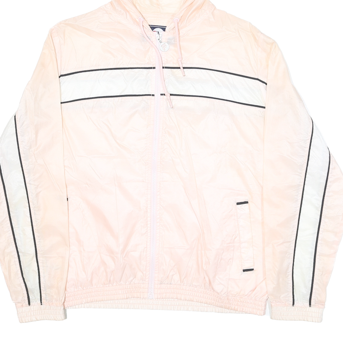 FILA Womens Pink & White Zip Hooded Nylon Jacket L Lightweight Sportswear