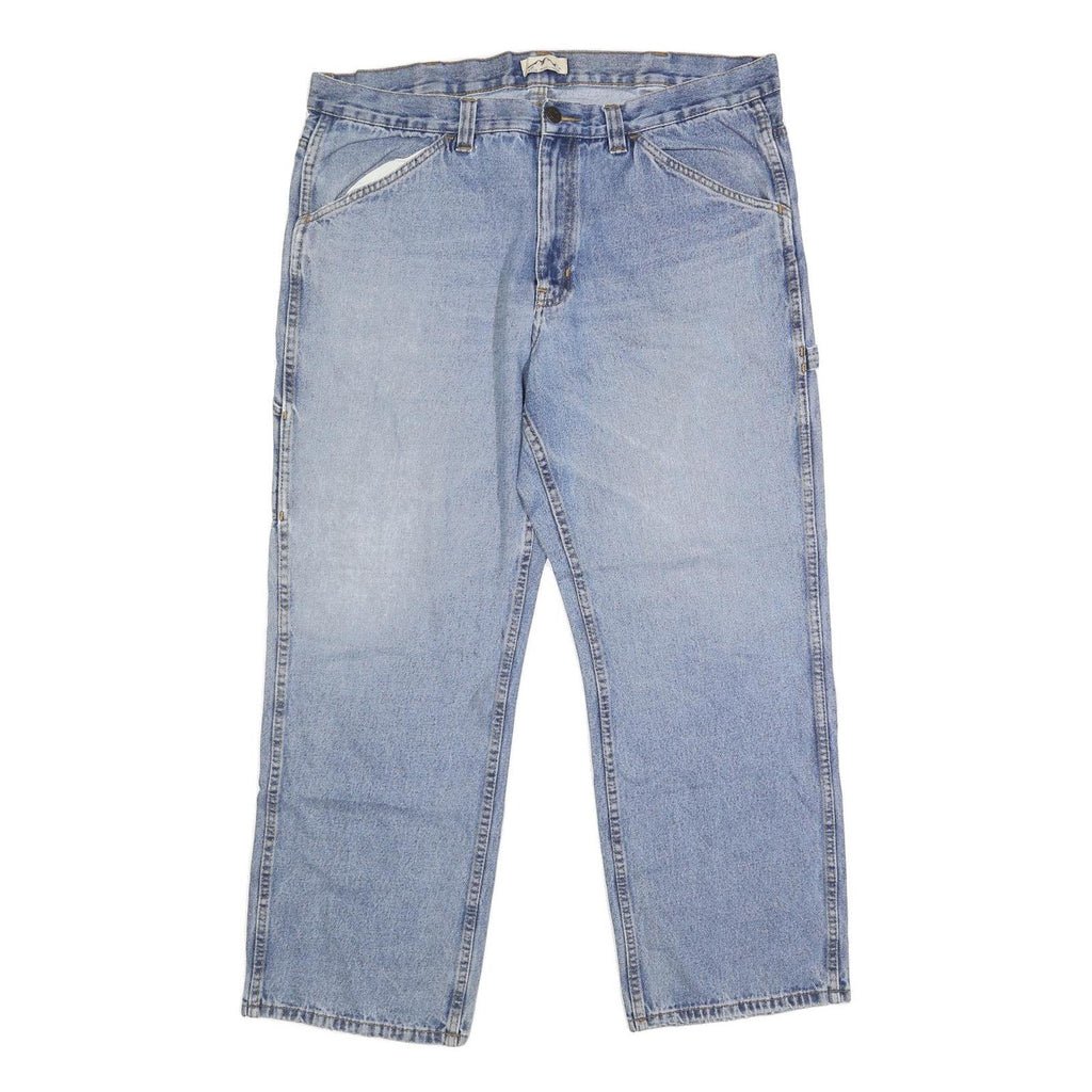 BLUE MOUNTAIN Mens Loose Fit Blue Denim Jeans W40 L31 Casual Cotton Blend Zip