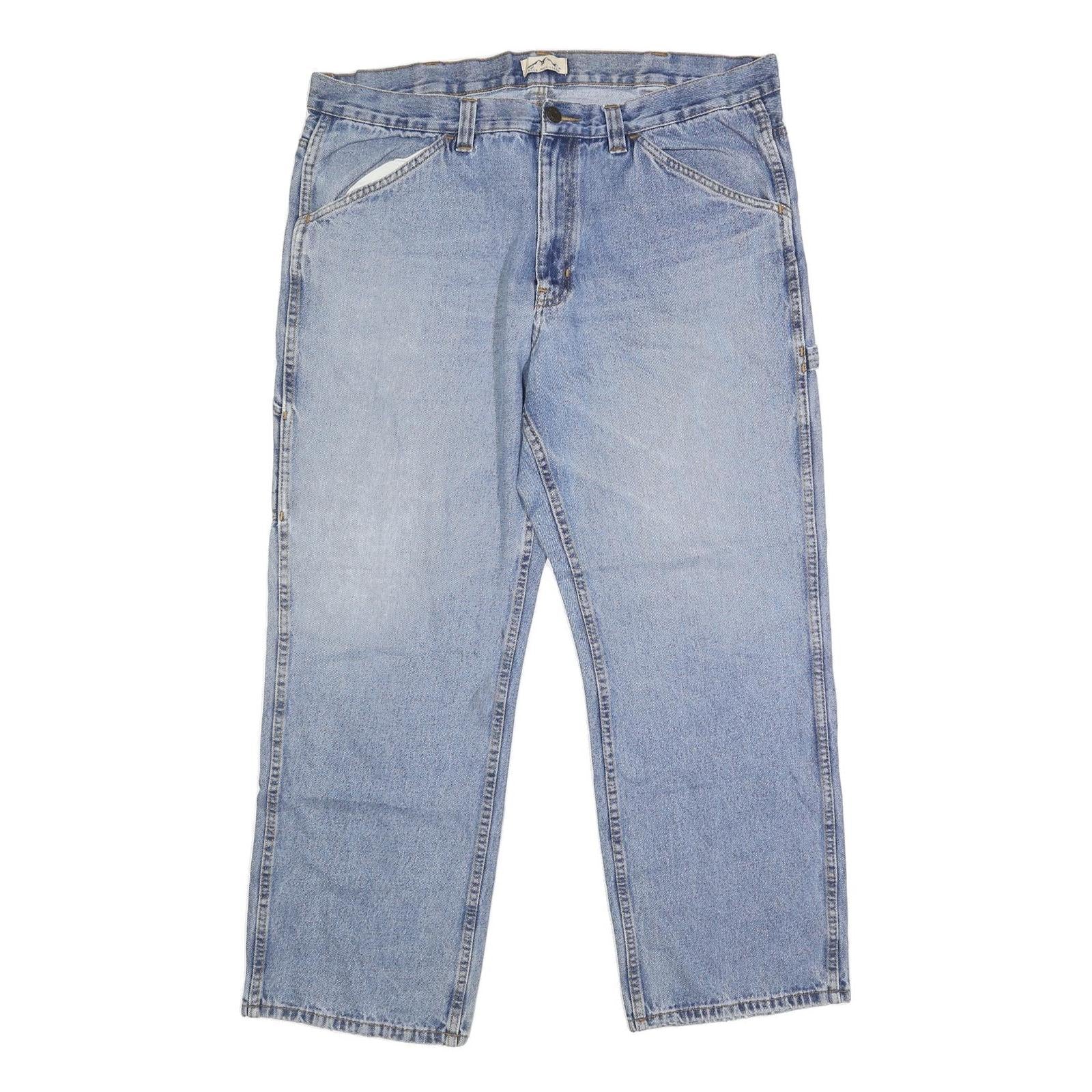 BLUE MOUNTAIN Mens Loose Fit Blue Denim Jeans W40 L31 Casual Cotton Blend Zip