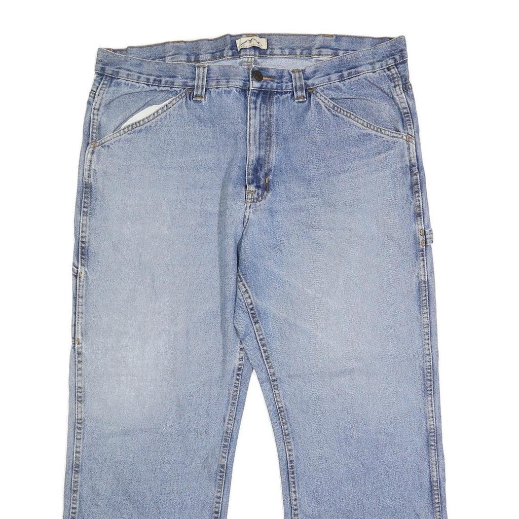 BLUE MOUNTAIN Mens Loose Fit Blue Denim Jeans W40 L31 Casual Cotton Blend Zip