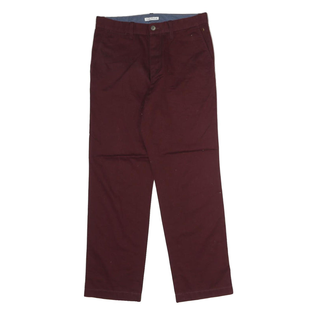 NAUTICA Mens Cotton Burgundy Regular Straight Trousers W30 L30 Classic Zip