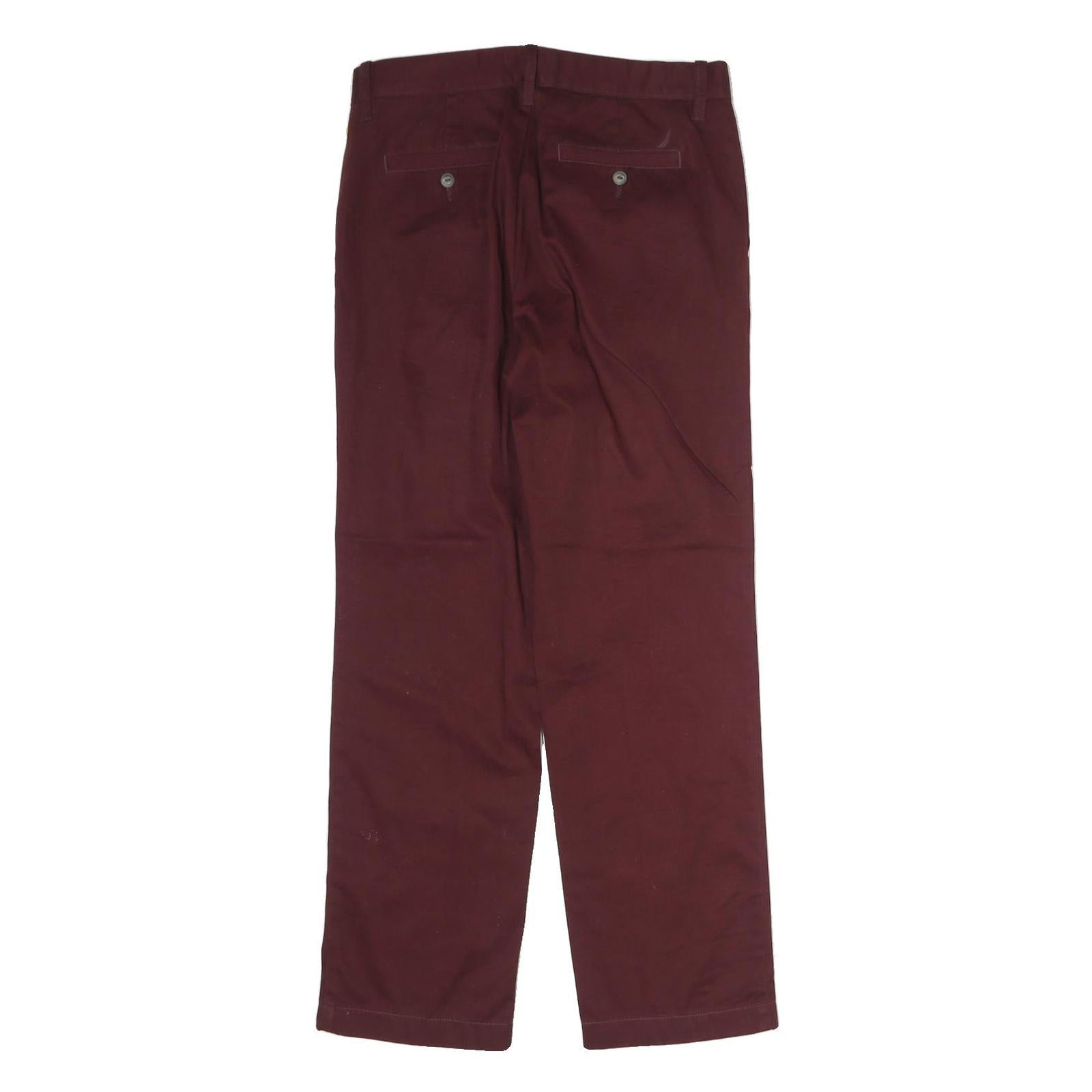 NAUTICA Mens Cotton Burgundy Regular Straight Trousers W30 L30 Classic Zip