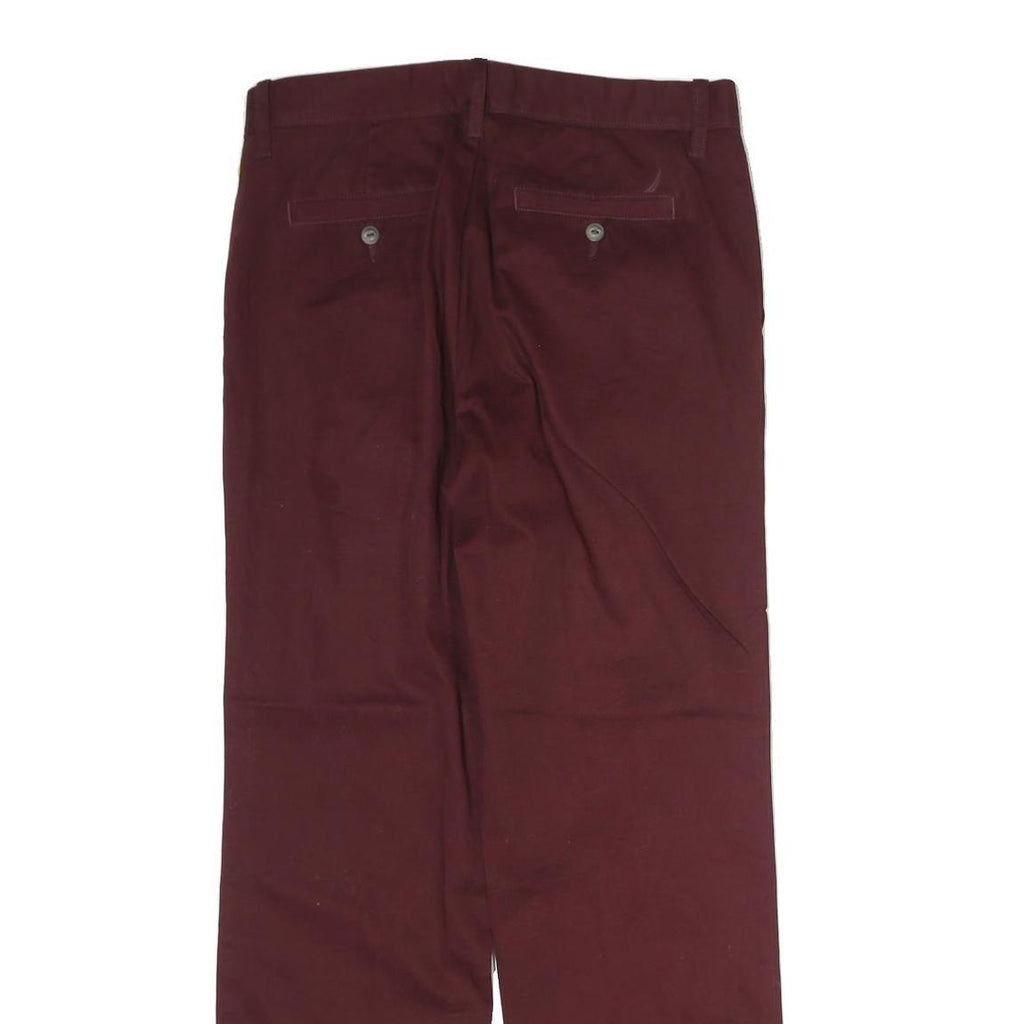 NAUTICA Mens Cotton Burgundy Regular Straight Trousers W30 L30 Classic Zip