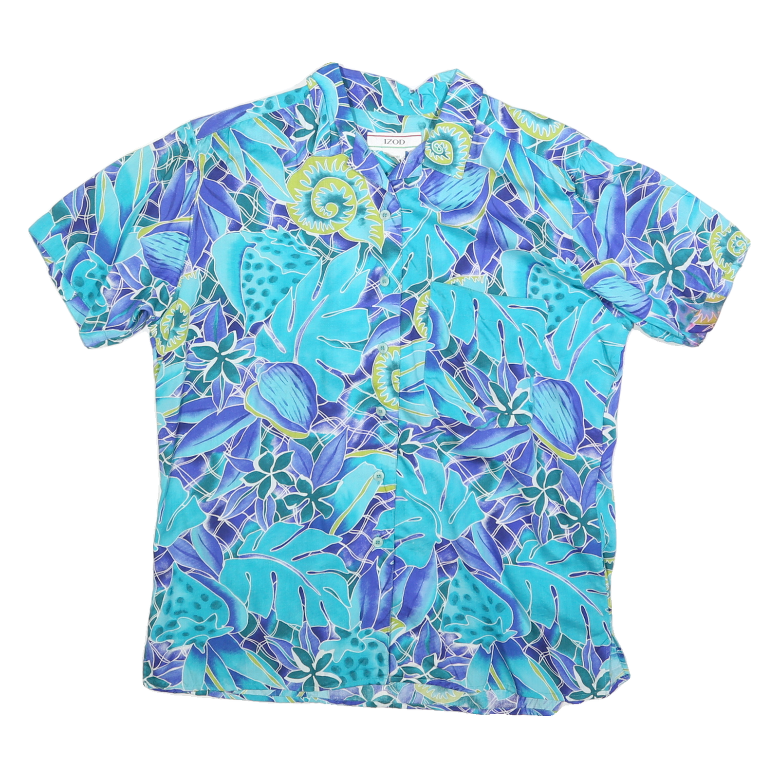 IZOD Womens Blue & Purple Pattern Shirt S Cotton Blend Casual Tropical Print