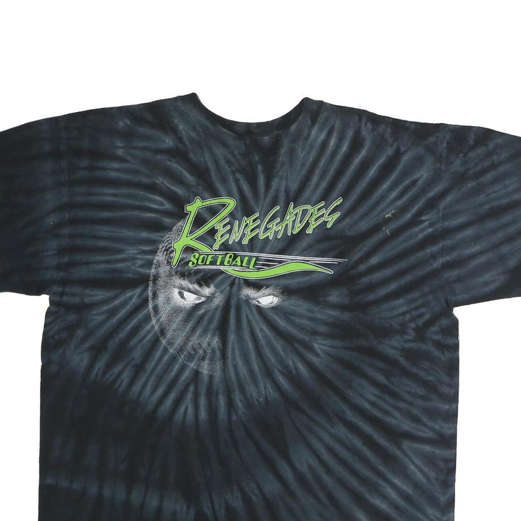 SUNDOG Mens Black Tie Dye Renegades Softball Graphic T-Shirt L Crew Neck Short