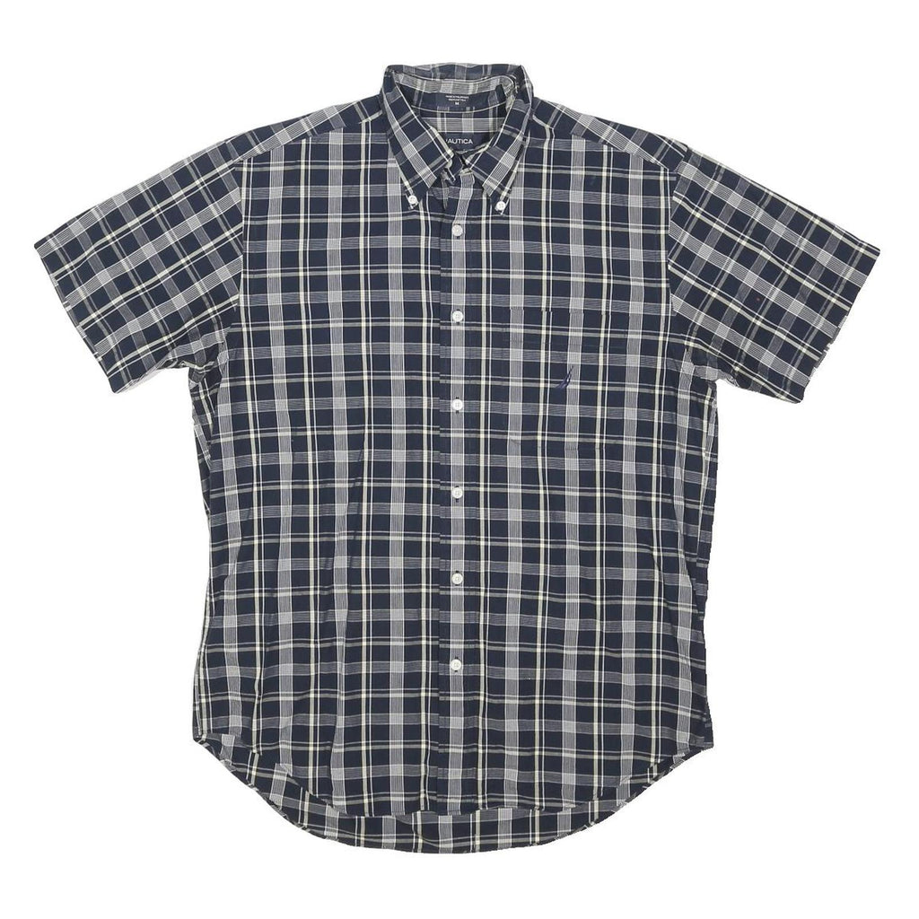 NAUTICA Mens Blue & White Check Shirt M Cotton Blend Button-Down Casual Summer