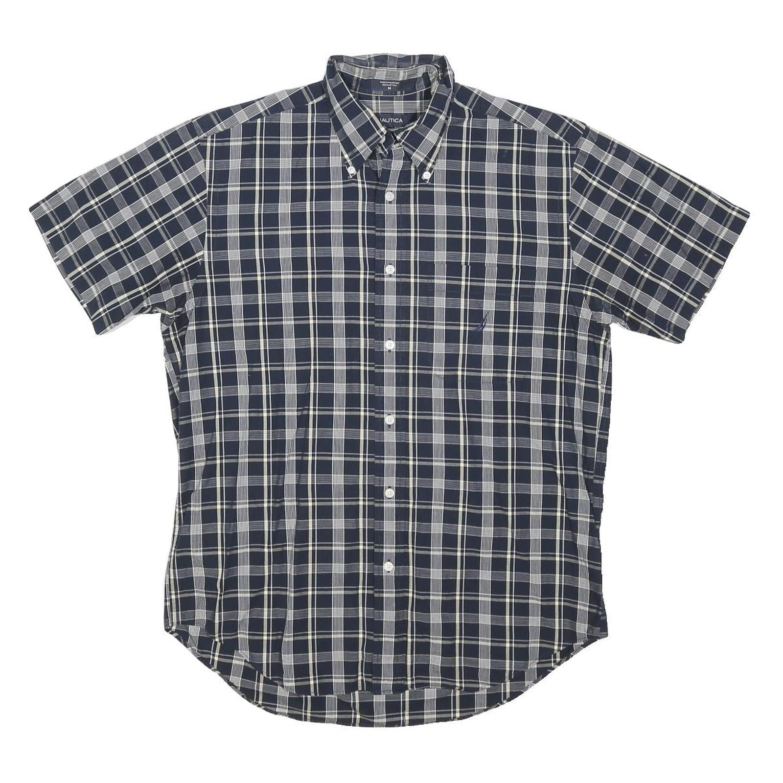NAUTICA Mens Blue & White Check Shirt M Cotton Blend Button-Down Casual Summer