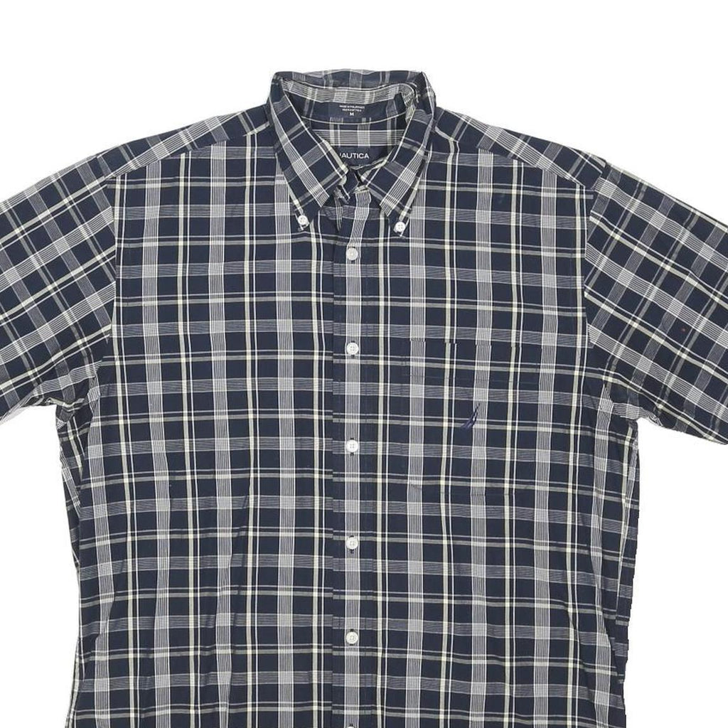 NAUTICA Mens Blue & White Check Shirt M Cotton Blend Button-Down Casual Summer