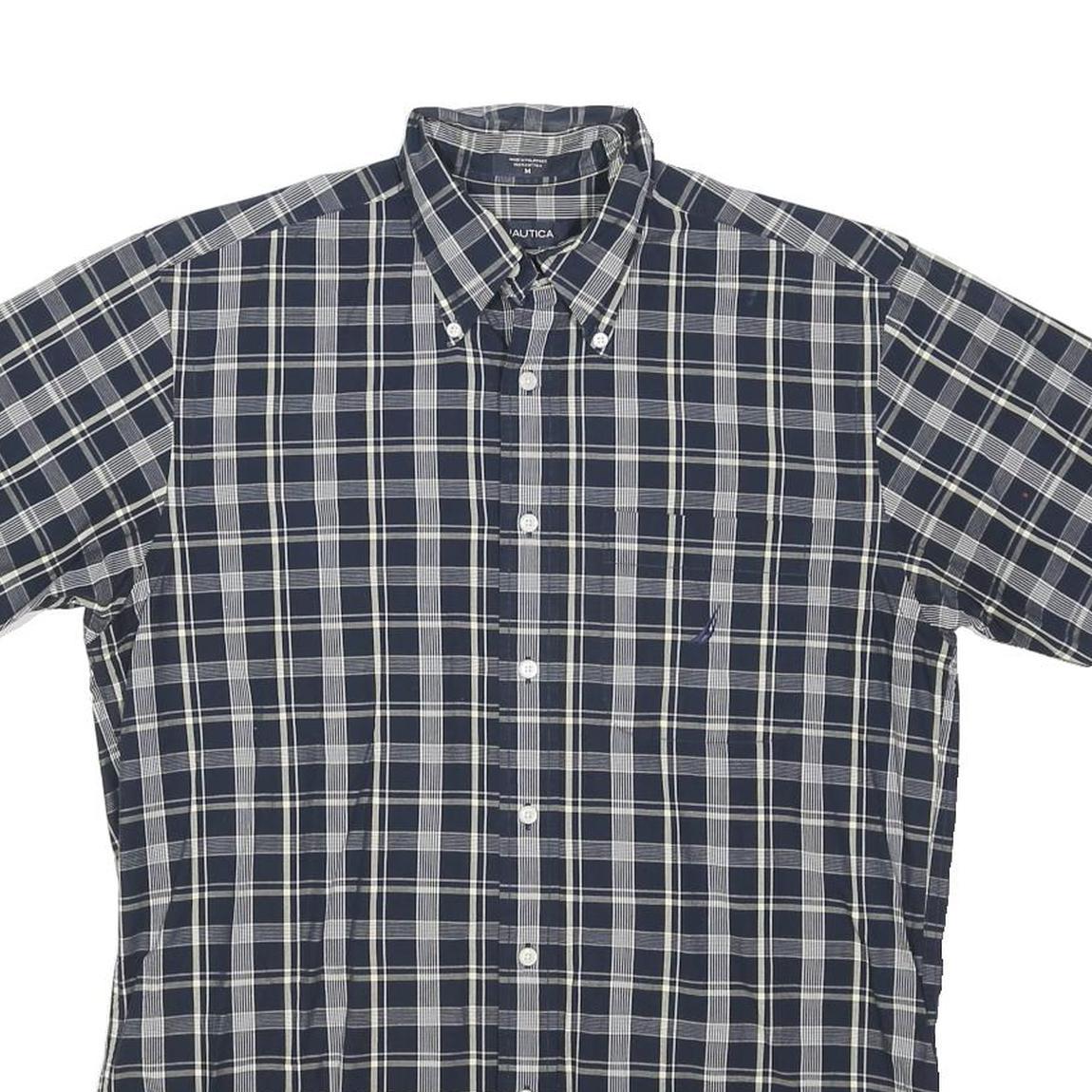 NAUTICA Mens Blue & White Check Shirt M Cotton Blend Button-Down Casual Summer