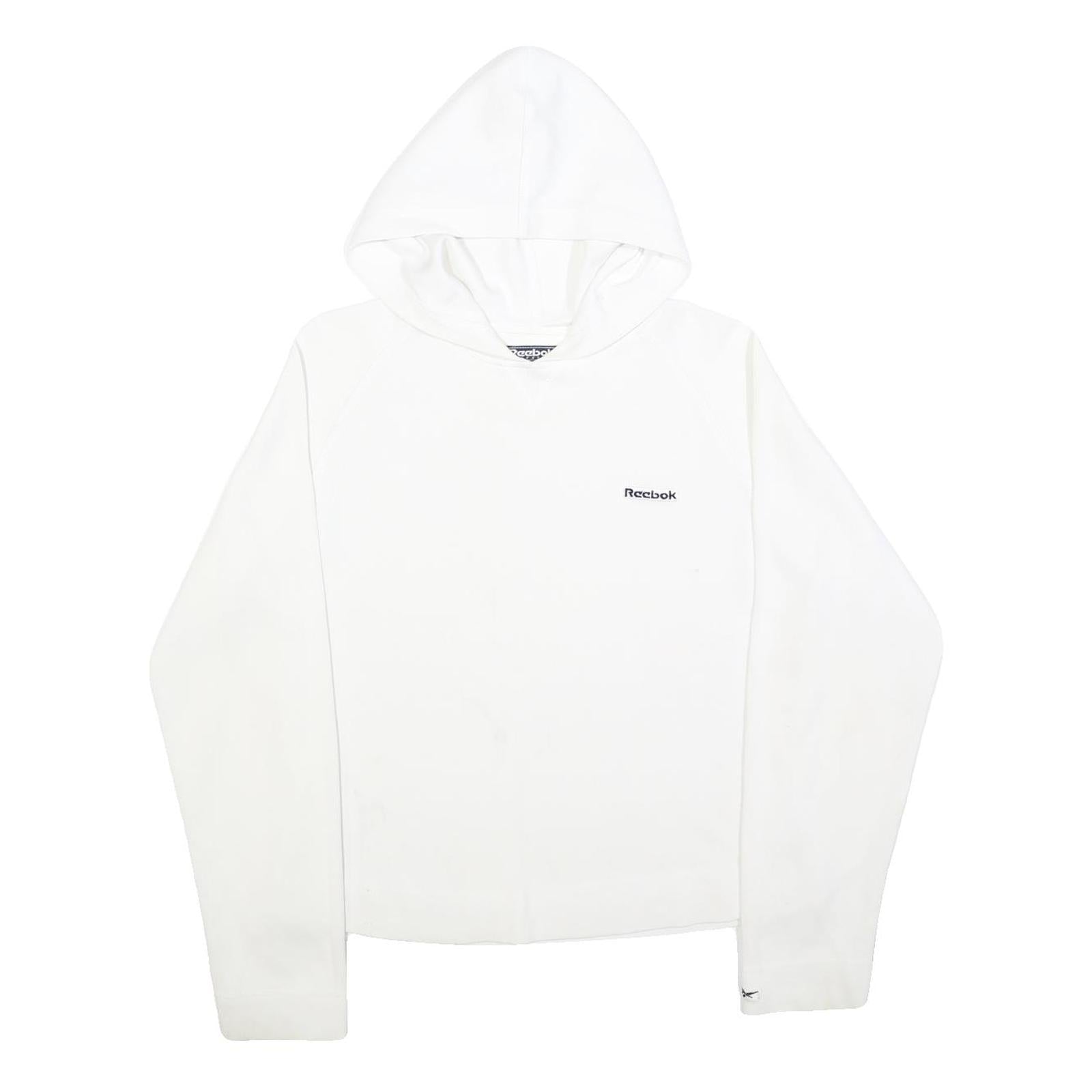 REEBOK Womens White Hoodie UK 14 Cotton Blend Casual Pullover Sweatshirt