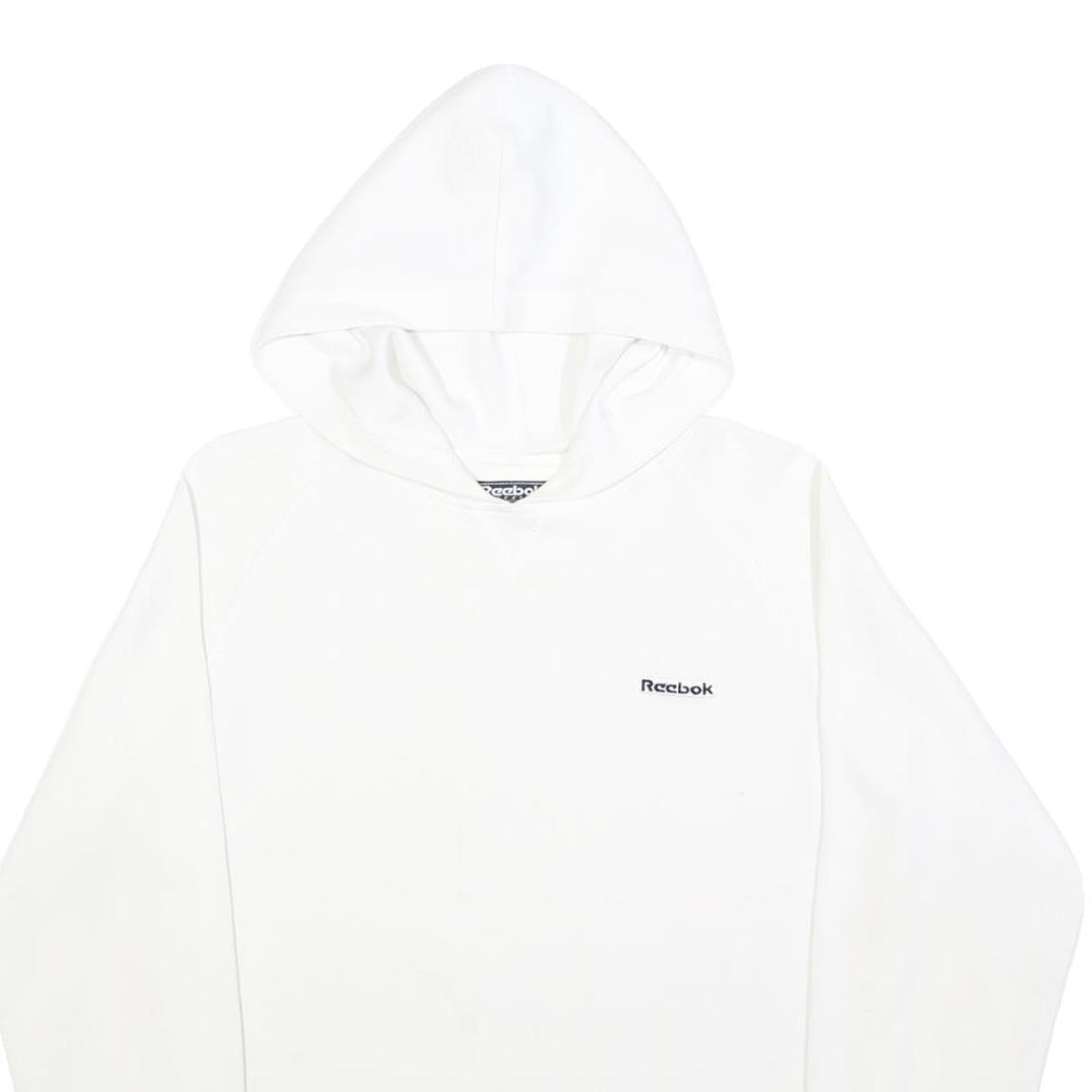 REEBOK Womens White Hoodie UK 14 Cotton Blend Casual Pullover Sweatshirt