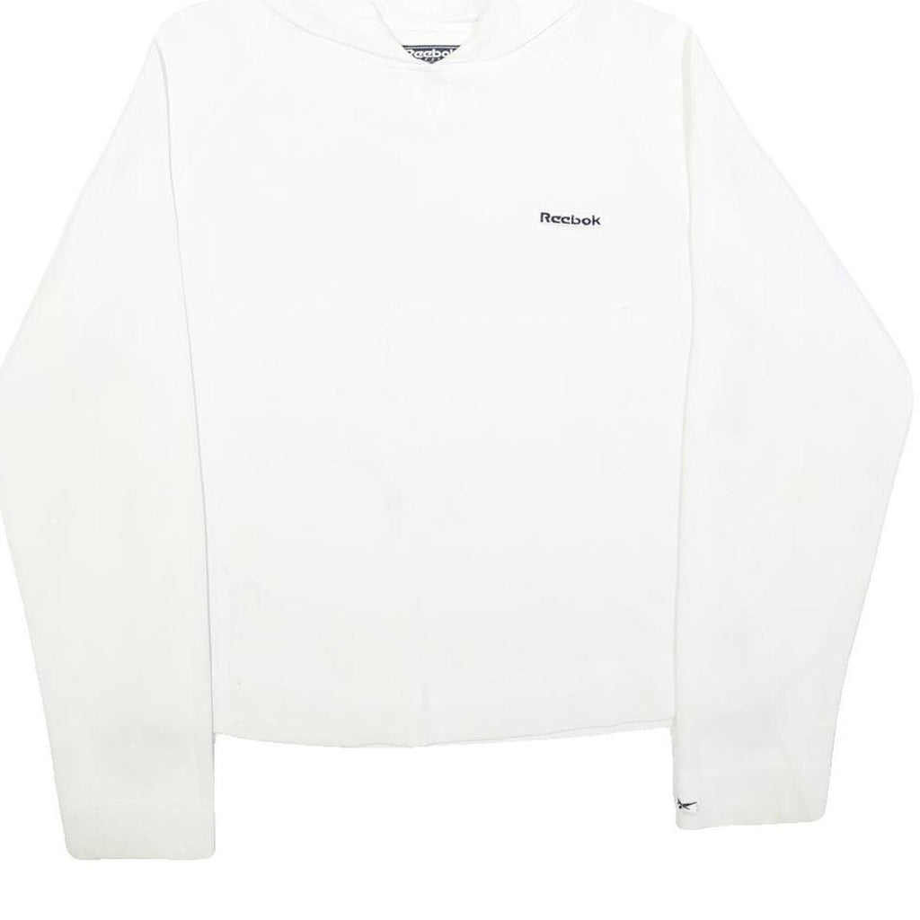 REEBOK Womens White Hoodie UK 14 Cotton Blend Casual Pullover Sweatshirt