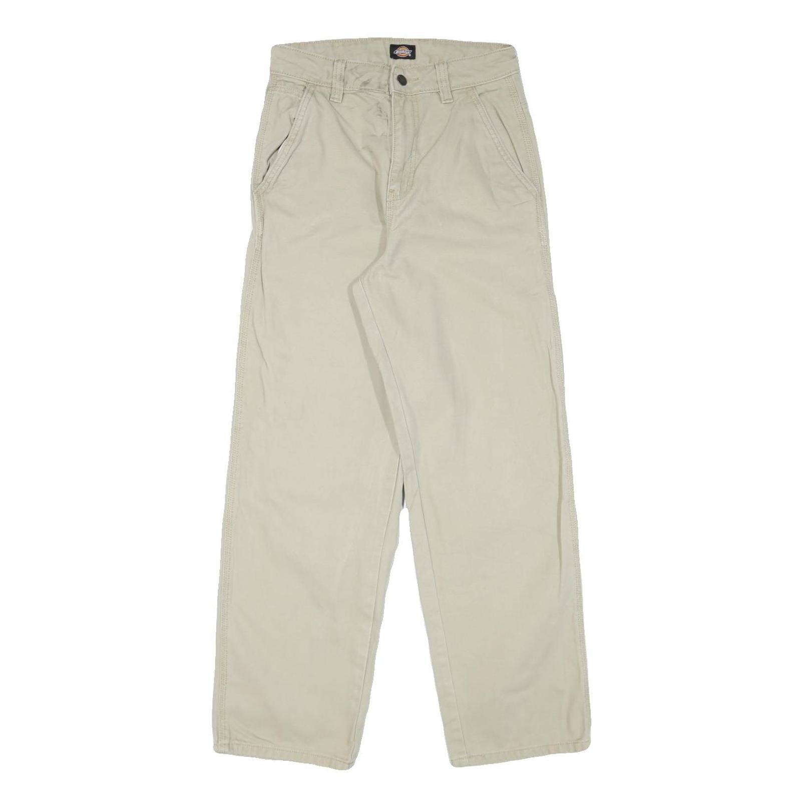 DICKIES Mens Cotton Blend Beige Regular Fit Straight Leg Trousers W26 L28