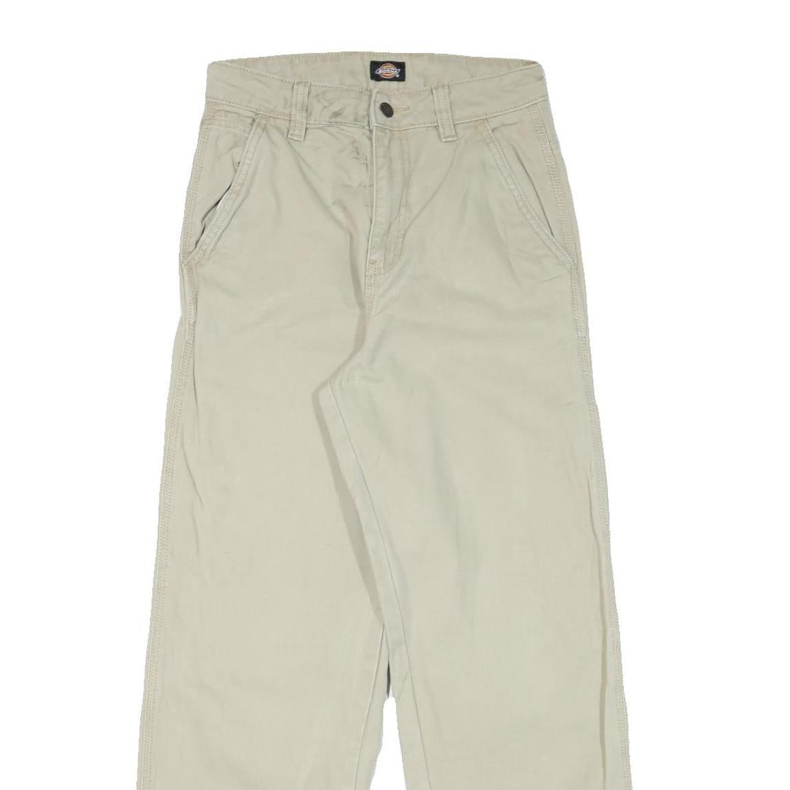 DICKIES Mens Cotton Blend Beige Regular Fit Straight Leg Trousers W26 L28